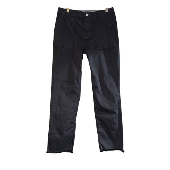 Anthropologie Pilcro Straight Leg Raw Hem Black Pants Women's 27 Flap Pockets - Picture 2 of 9